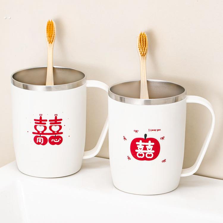 情侣漱口杯防霉抗菌不锈钢刷牙杯结婚一对新婚牙杯洗漱杯