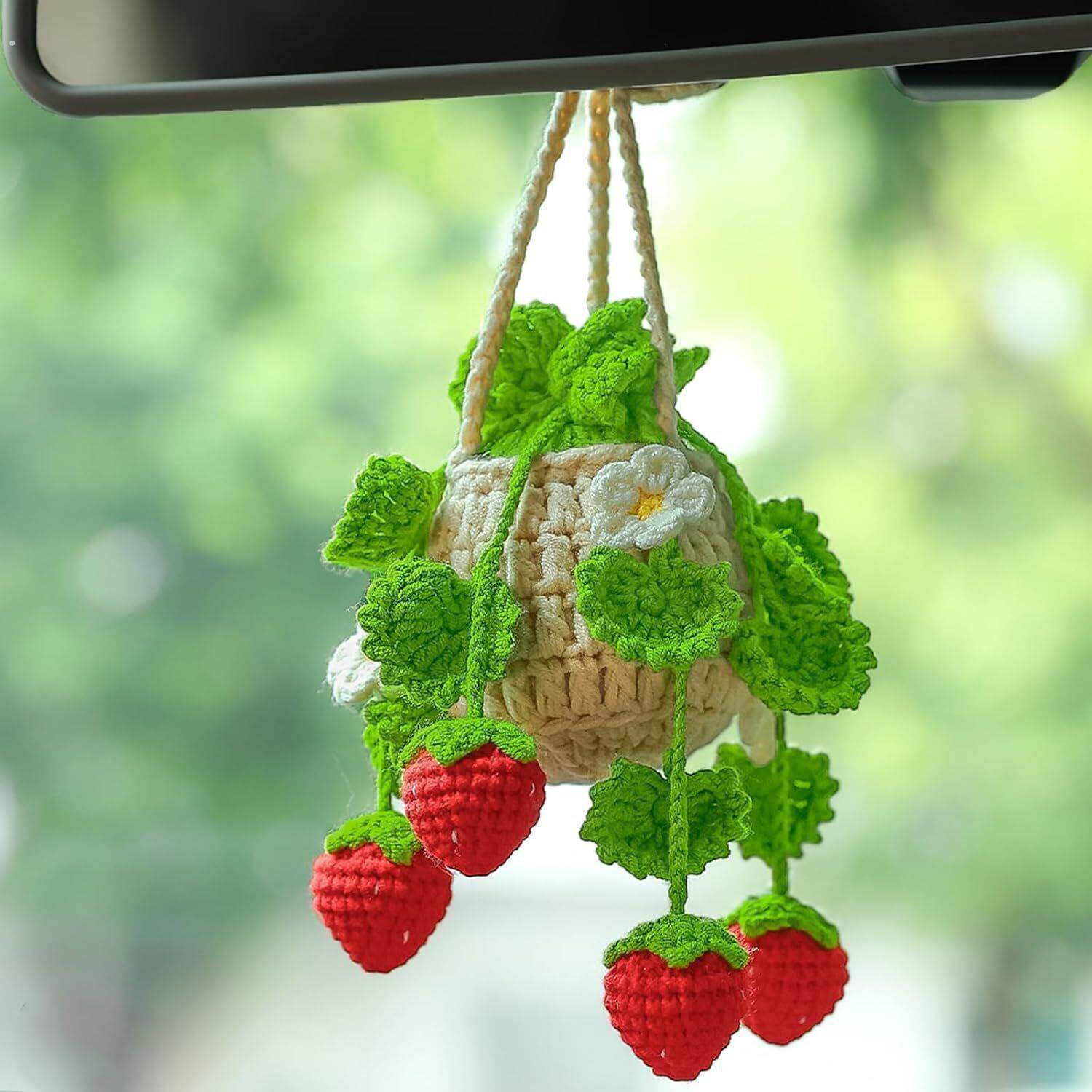 手工针织汽车植物成品挂饰车载装饰后照镜吊坠车内创意内饰摆件