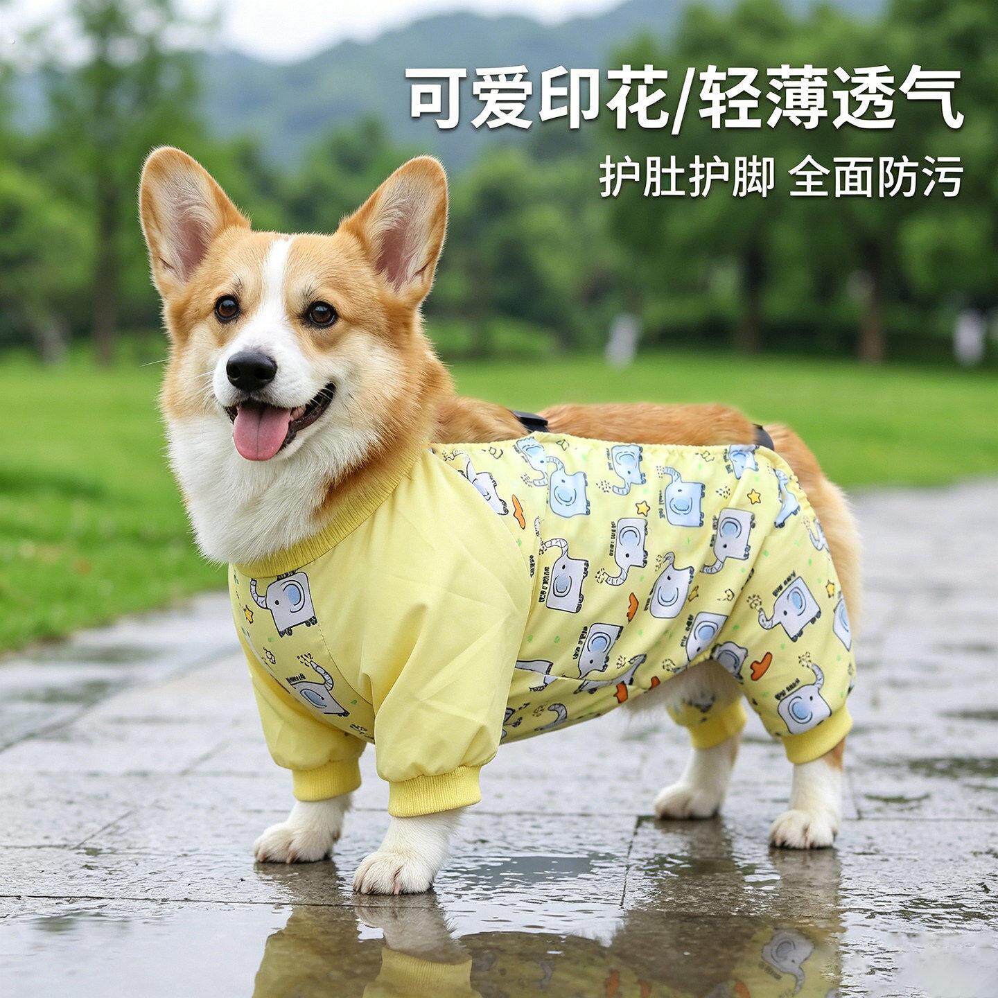 宠物狗狗衣服柯基肚兜护肚防尘防水防脏雨衣腿套中型犬四脚衣夏天