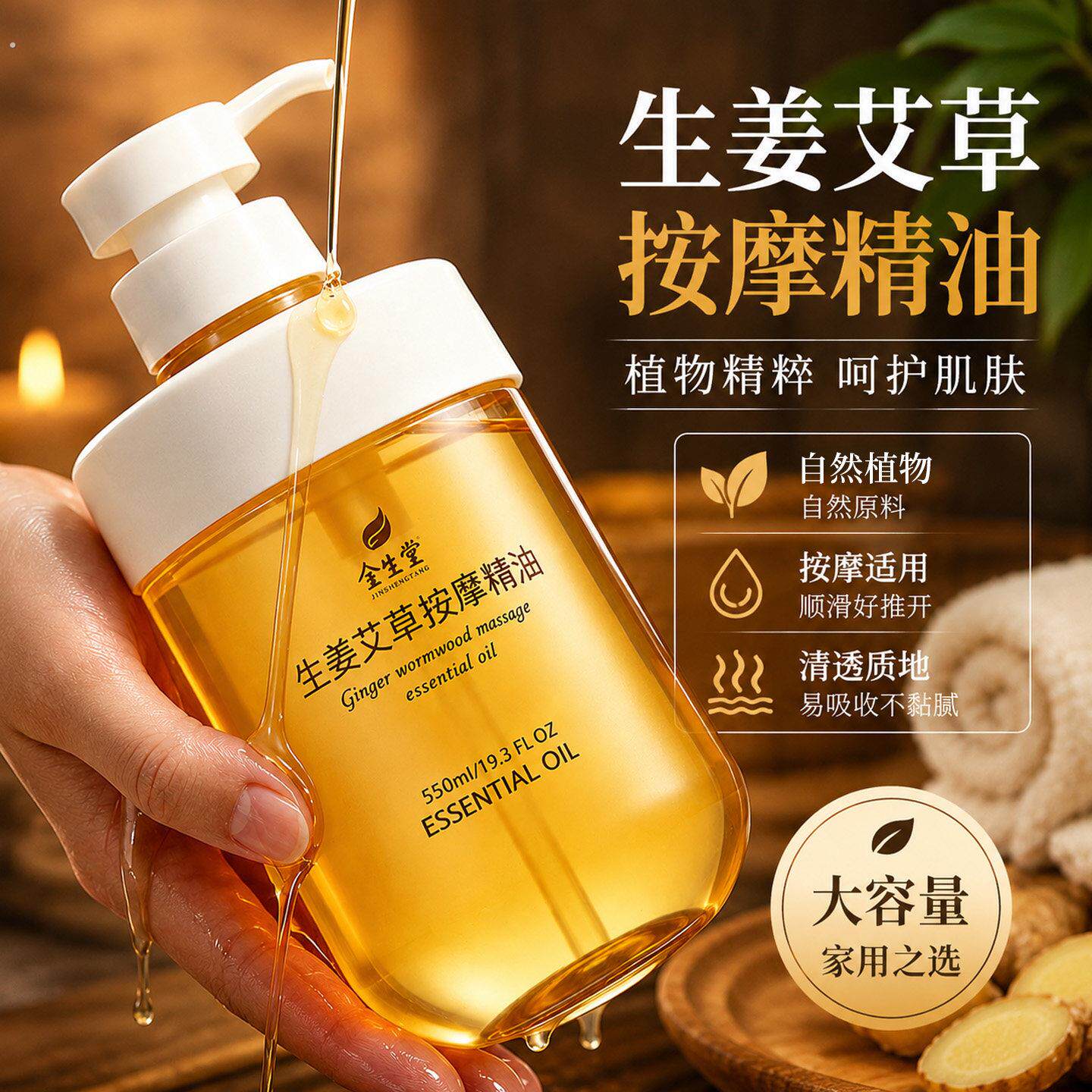 艾草精油按摩身体通经络全身生姜按摩油刮痧油发热推油美容院专用