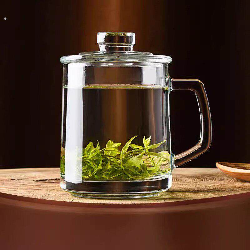 清璃加厚耐热玻璃茶杯带盖子透明泡茶玻璃杯高硼硅水杯子胖胖
