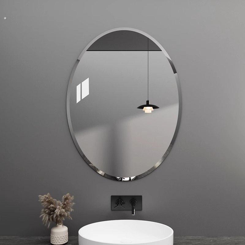 简约风卫生间洗手台镜子洗澡间专用免打孔化妆镜壁挂椭圆形浴室镜