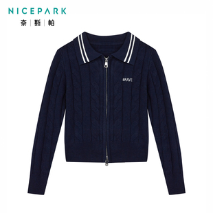 奈斯帕2025冬季新款韩版翻领双头拉链长袖毛衣女简约百搭舒适内搭