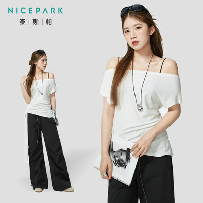 NICE PARK/奈斯帕2025夏季新款韩系甜美气质显瘦一字肩短袖上衣