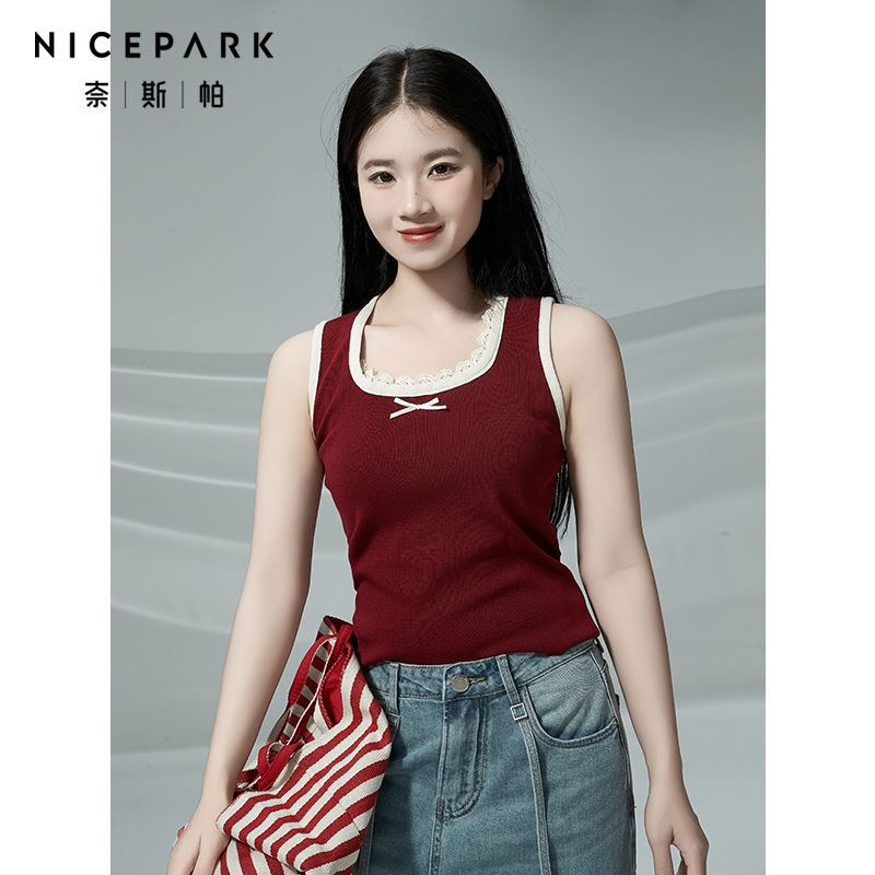 NICE PARK/奈斯帕2025夏季新款韩系百搭时尚显瘦蝴蝶结吊带背心