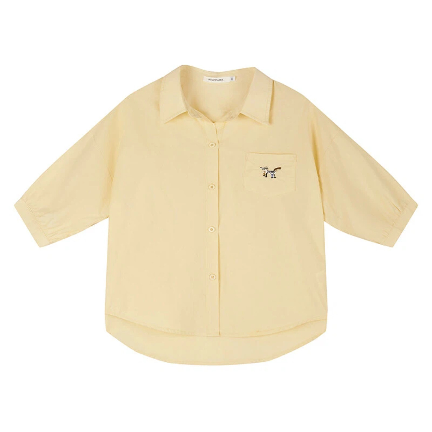 奈斯帕2026夏季新款小清新文艺范刺绣卡通口袋设计感五分袖上衣