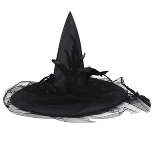 万圣节派对女巫帽肯豆同款羽毛网纱巫婆帽巫师cos网红小红书同款