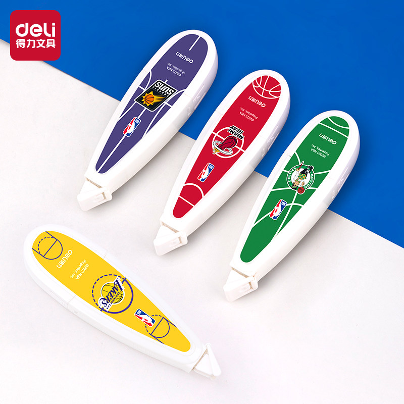 【NBA系列】得力联名修正带进口膜带4支装24m中小学生涂改带笔型造型静音顺滑修正带大容量学习文具71552N