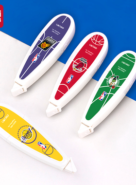 【NBA系列】得力联名修正带进口膜带4支装24m中小学生涂改带笔型造型静音顺滑修正带大容量学习文具71552N