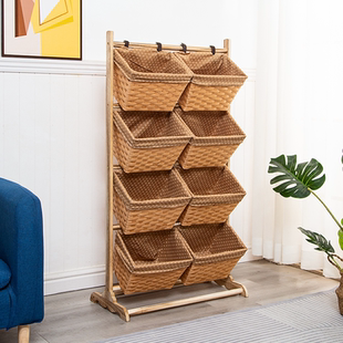 实木置物架客厅零食玩具收纳筐杂志收纳架衣物多层收纳篮落地简易
