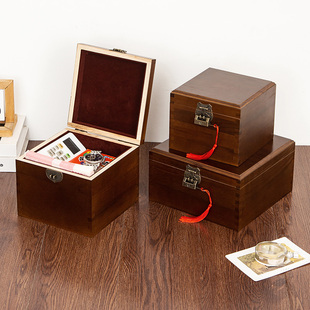 实木桌面收纳盒整理盒家用带锁小箱子印章盒客厅杂物储物柜可定制