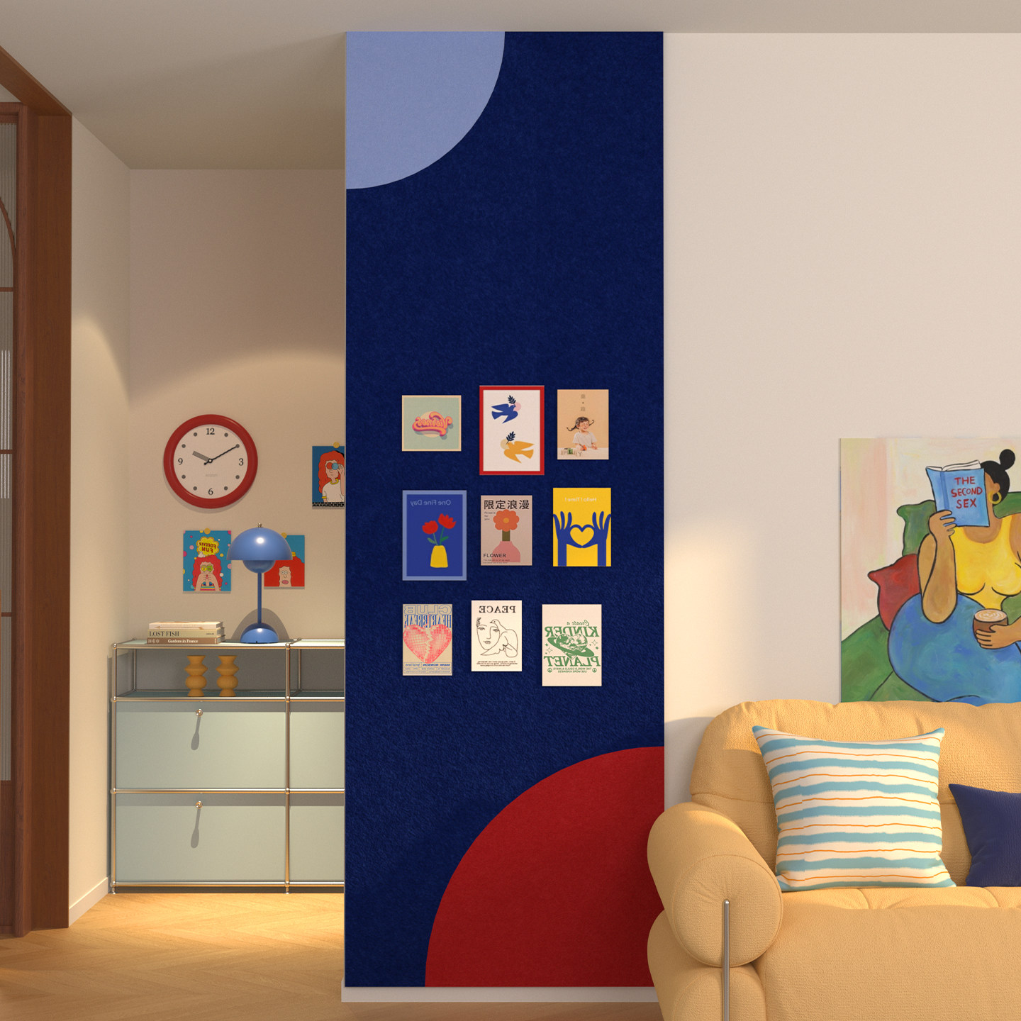 格里旺孟菲斯撞色毛毡板照片墙创意客厅沙发背景墙装饰艺术拼接软木板