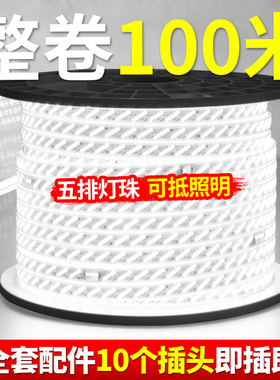 灯带led超亮100米套装220V户外家装防水三色变光工地亮化工程批发