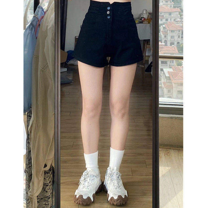 黑色高腰牛仔短裤女夏季薄款大尺码胖mm显瘦遮肚小个子a字阔腿热