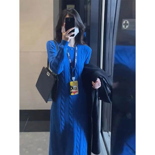 克萊因藍毛衣連衣裙高級感御姐超好看漂亮內搭針織秋冬裙子配大衣