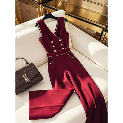 今年爆款红色背带连体裤