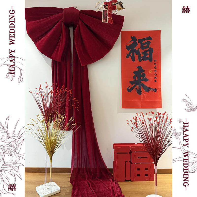 婚房布置超大红丝绒蝴蝶挂饰结婚宴新年装饰喜庆背景墙打卡拍照