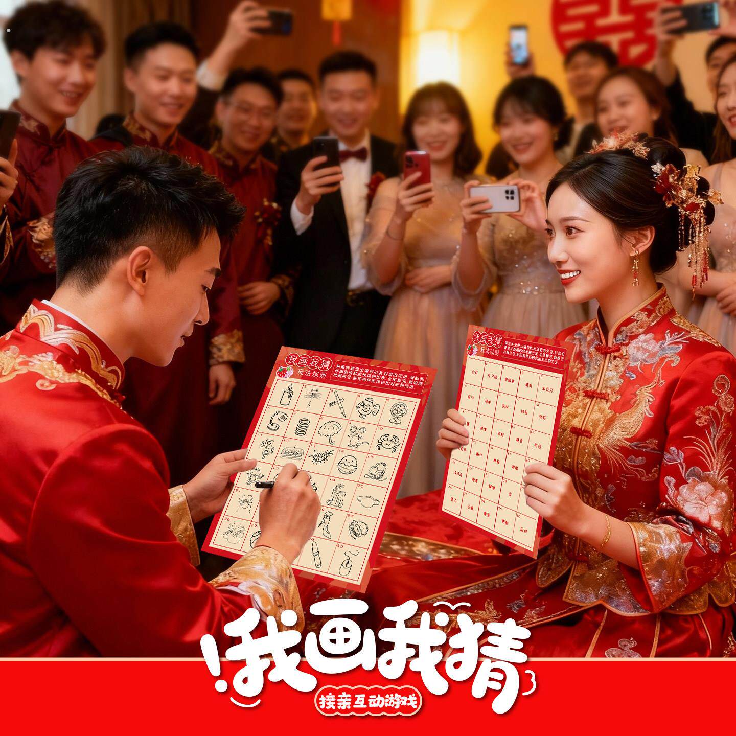 接亲游戏我画我猜婚礼现场互动小游戏结婚道具女方你画我猜游戏卡
