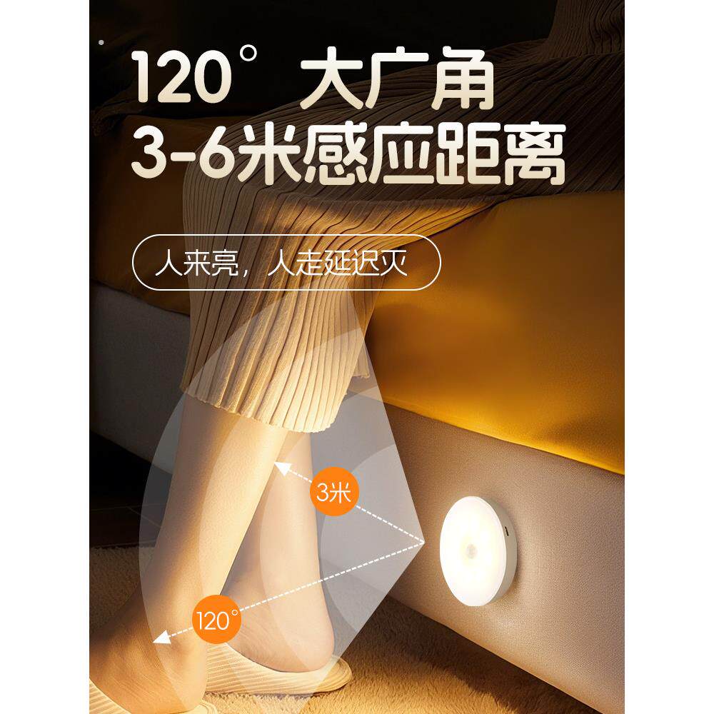 夜间自动感应灯人来即亮起夜入户门楼道卫生间不插电免布线小夜灯