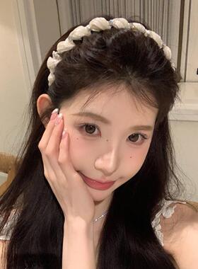 温柔少女 珍珠缠绕波浪发箍女高颅顶带齿防滑发箍不勒头洗脸发夹