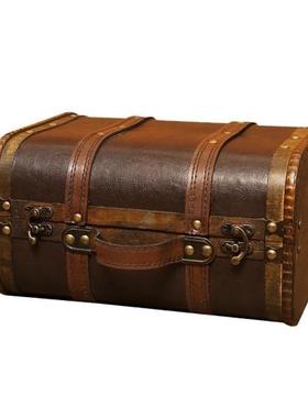 欧式复古手提箱储物木箱子桌面卧室收纳箱老式皮箱摄影道具整理箱