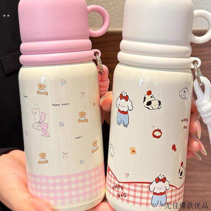 可爱保温杯316不锈钢新款女生高颜值双饮学生儿童水杯可携式吸管