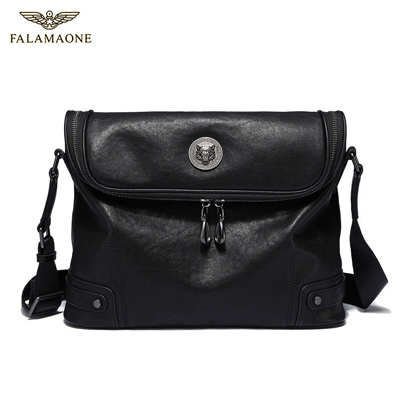falamaone单肩包男真皮手提男包横款男士时尚休闲斜挎包高端品牌