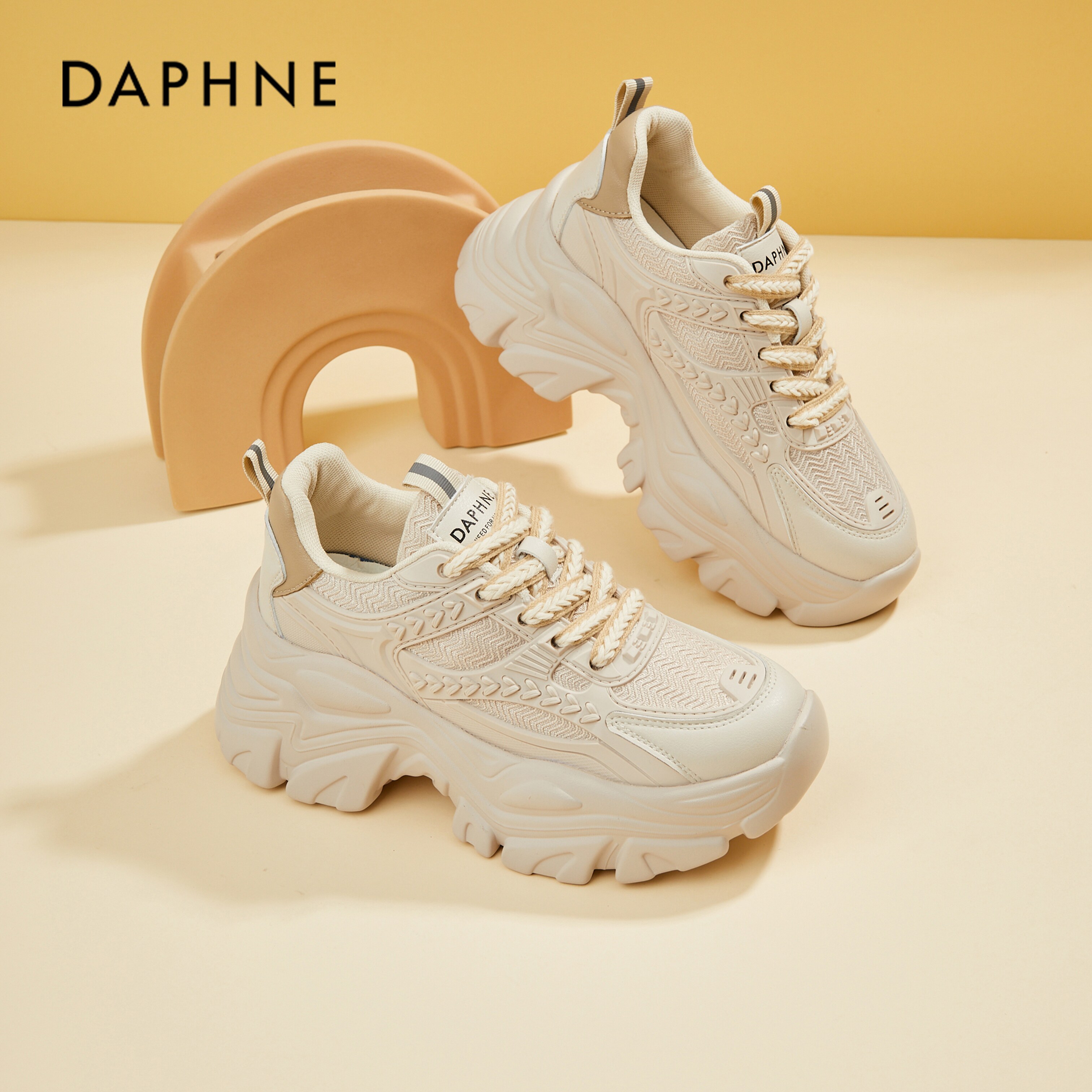 DAPHNE DAPHNE WHITE TEA STYLE THICK-SOLED DADDY SHOES WOMENS NEW HEIGHTENED CASUAL SNEAKERS