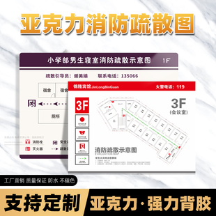 消防疏散示意图安全逃生指示牌亚克力制作学校宾馆酒店办公楼公寓宿舍消防通道分布路线标识牌安全警示牌定制