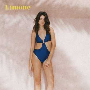 设计感 Limone挂脖连体泳衣温泉性感显瘦度假蓝色泳装 限时6折