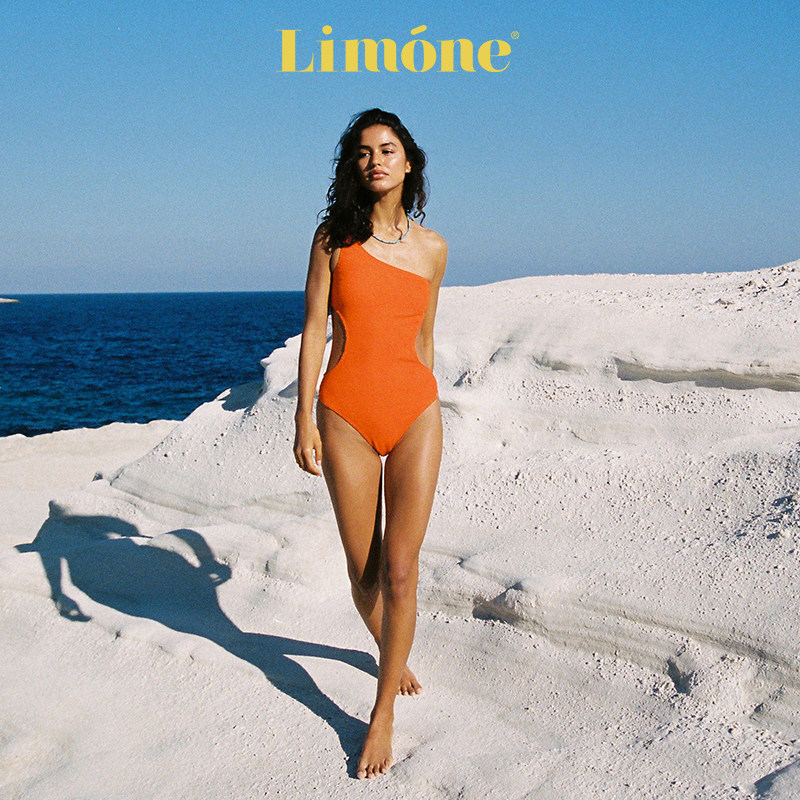 Limone橙色连体泳衣高级感度假风图片