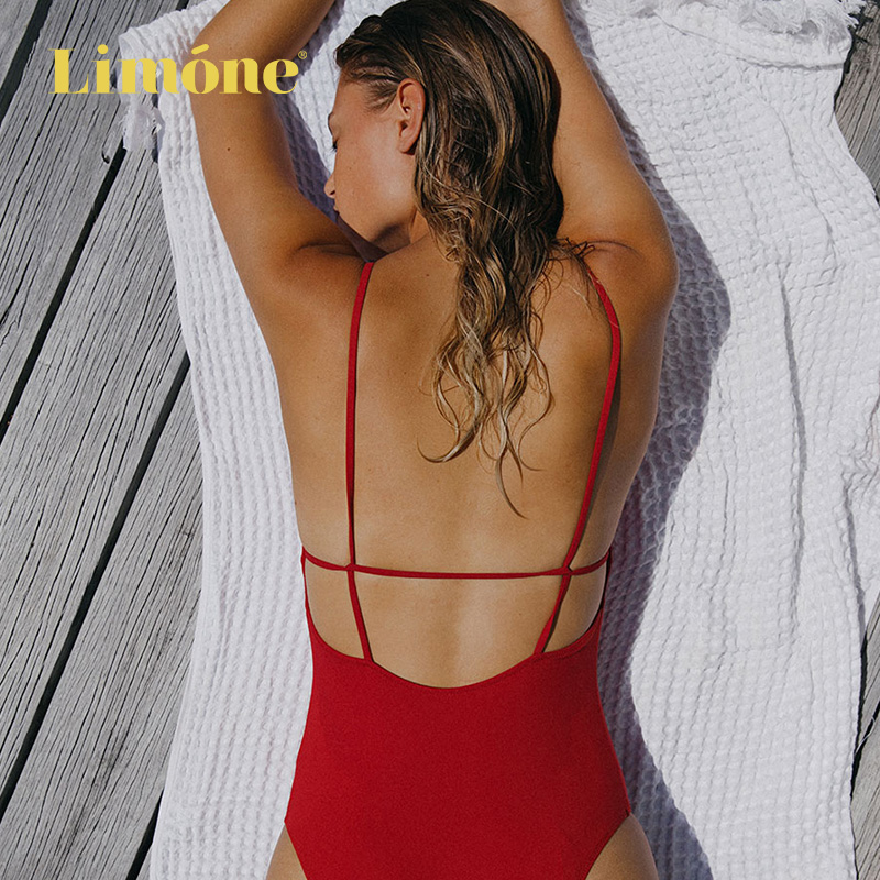 Limone连体泳衣女露背显瘦泳衣