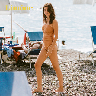 褶皱连体泳衣女士性感女士度假纯欲泳衣 Limone抹胸款 限时6折
