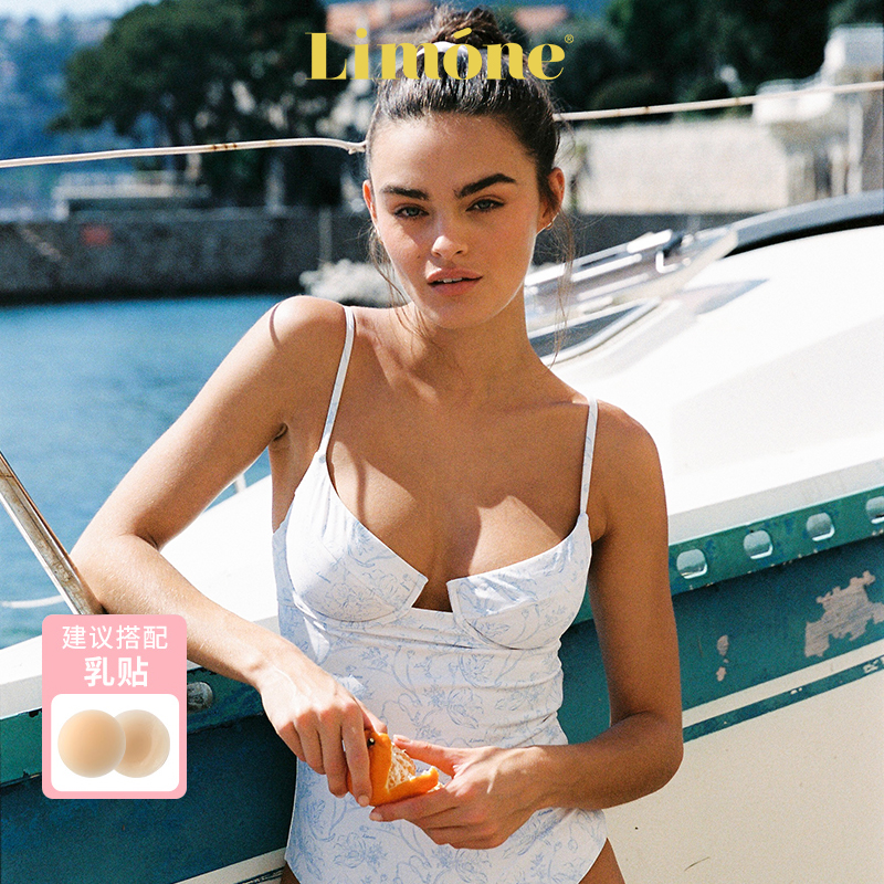 Limone白色连体泳衣设计感泳装