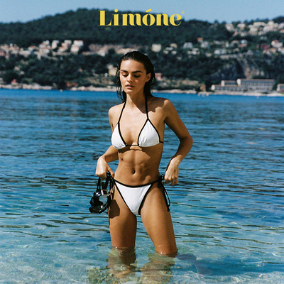 Limone黑白撞色系挂脖比基尼泳装