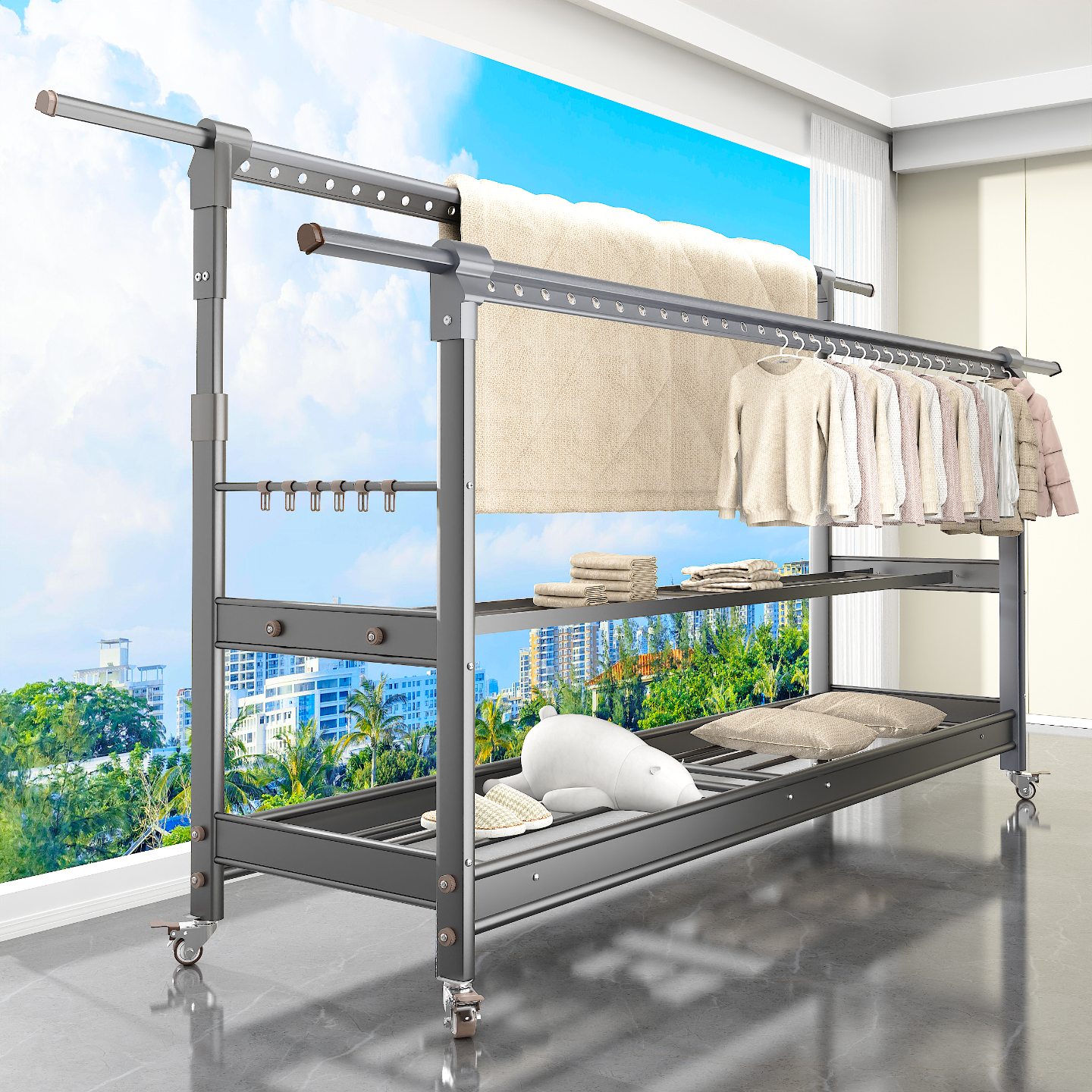 晾衣架落地阳台折叠家用室内室外