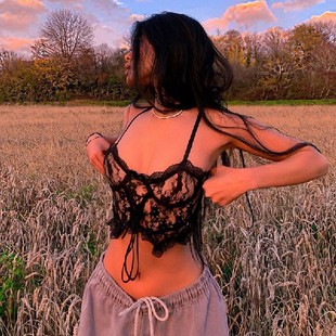 Women Aesthetic Crop Cami Top Zip Goth Back Tops Lace