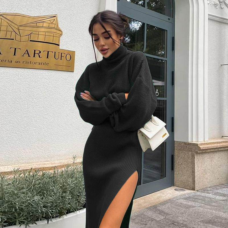 欧美时尚性感高领毛衣裙两件套High neck sweater top&skirt suit