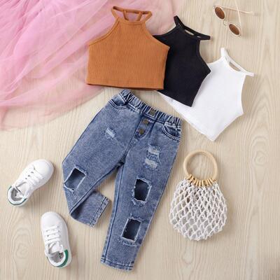 2pcs set shirt pants jeans clothes for kids girls baby girl