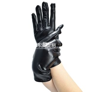 Black shiny leather performance gloves short dance glove手套