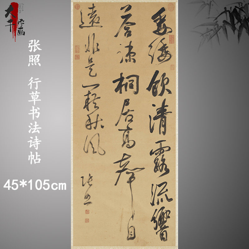 张照行草书法诗帖复古字画条幅真迹艺术微喷仿古复制装裱挂轴装饰