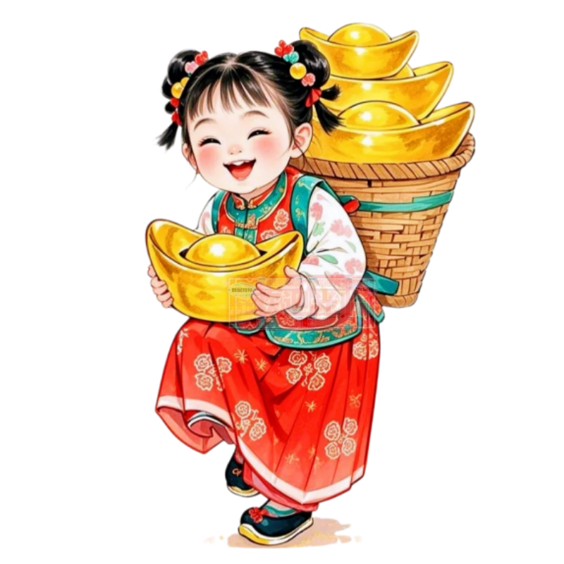 中国风福娃送财自粘贴画车贴门窗贴画冰箱马桶防水贴画个性创意