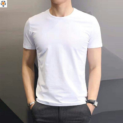Pure white short sleeve t-shirt men's fitness slim T-shi