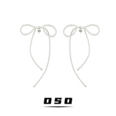 蝴蝶结珍珠耳钉长款 流苏耳环轻奢高级感方圆脸显瘦耳饰小香耳环女