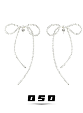 蝴蝶结珍珠耳钉长款流苏耳环轻奢高级感方圆脸显瘦耳饰小香耳环女