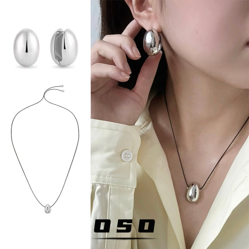 博主同款生生不息皮绳长项链蛋形水滴项链耳钉可调节高级感毛衣链