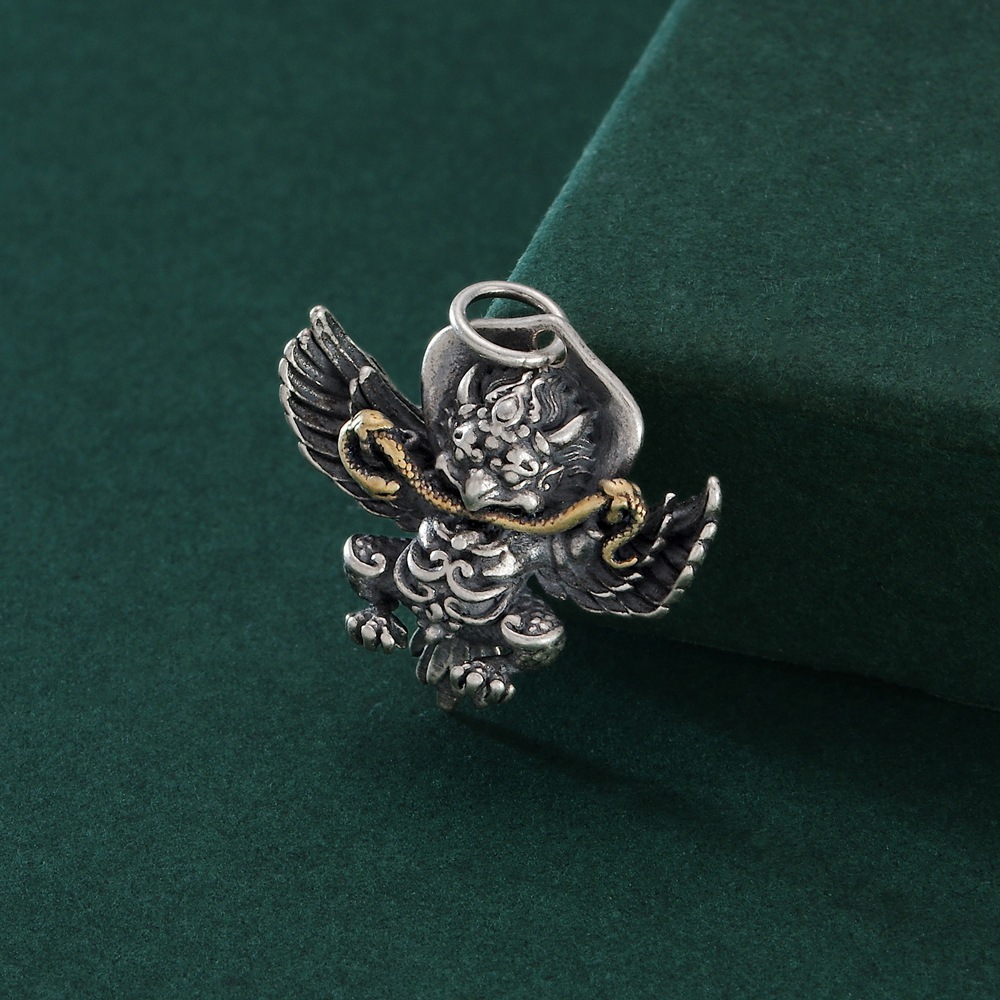 适用S925纯银大鹏鸟吊坠配饰侧挂DIY手串藏传文玩挂件银饰品a0610
