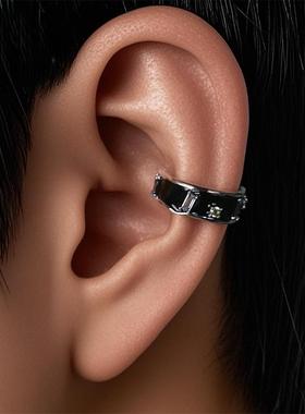 黑色耳钉男无耳洞高级感痞帅小众设计感2025年新款爆款滴釉耳夹