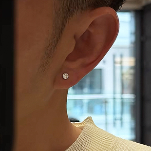 耳钉养耳洞痞帅单只男款 925银针轻奢迷你简约男士 养小众耳骨钉男