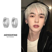 99纯银高级感耳环男潮气质耳圈双排钻耳扣轻奢男女耳钉2022新款 潮